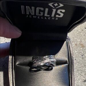 Silver Ring with black and clear diamonds